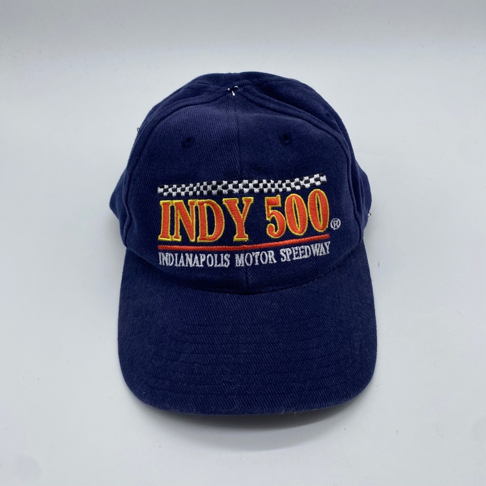 Vintage Logo 7 Indy 500 Hat Indianapolis Motor Speedway Navy Blue Racing Cap